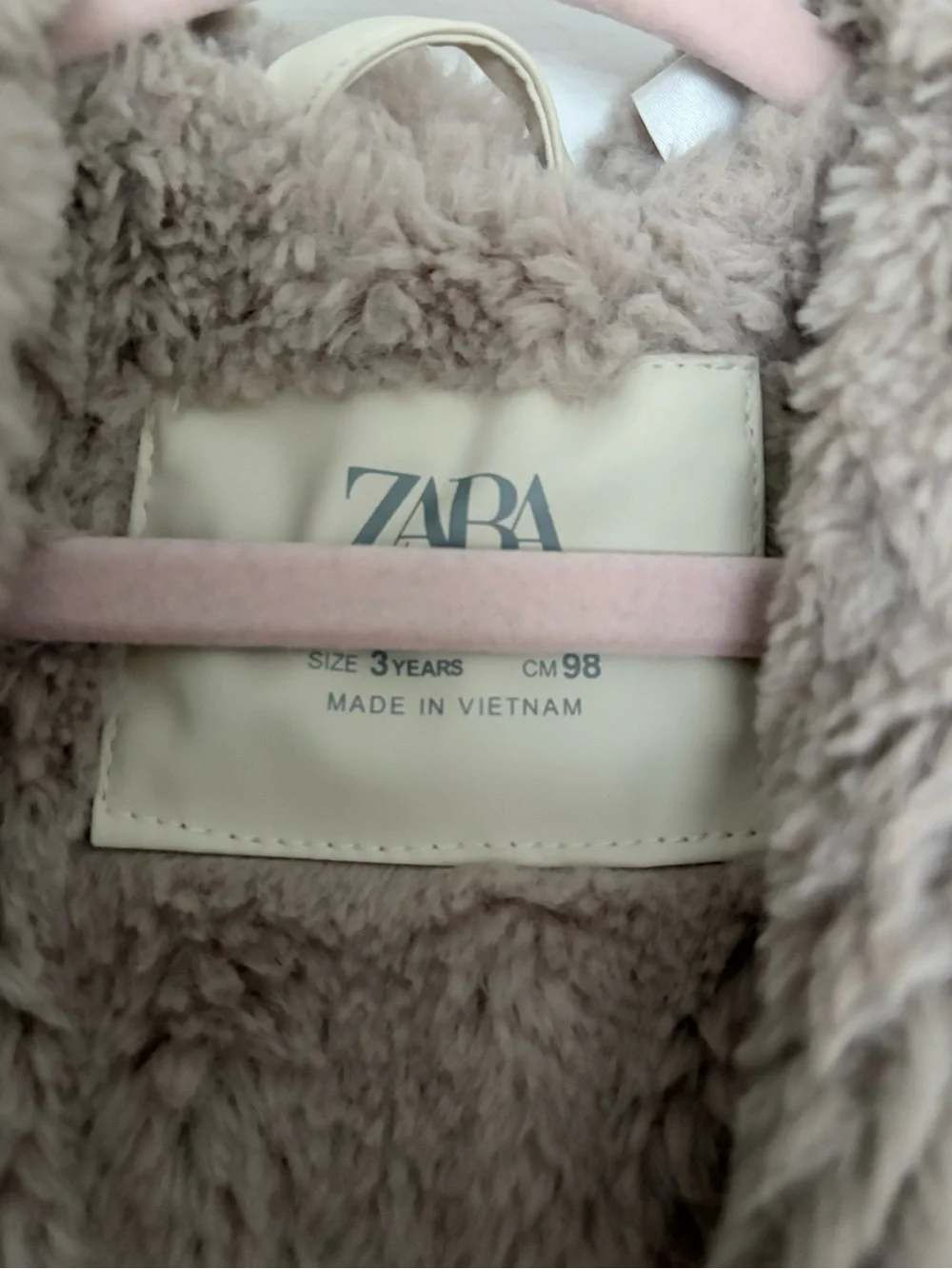 Zara Kids Beige Hooded Puffer Coat with Faux Sherpa Lining